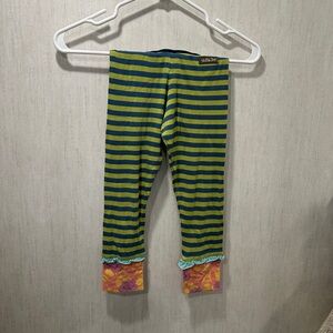 Matilda Jane Green and Blue Striped Leggings with Floral Cuffs